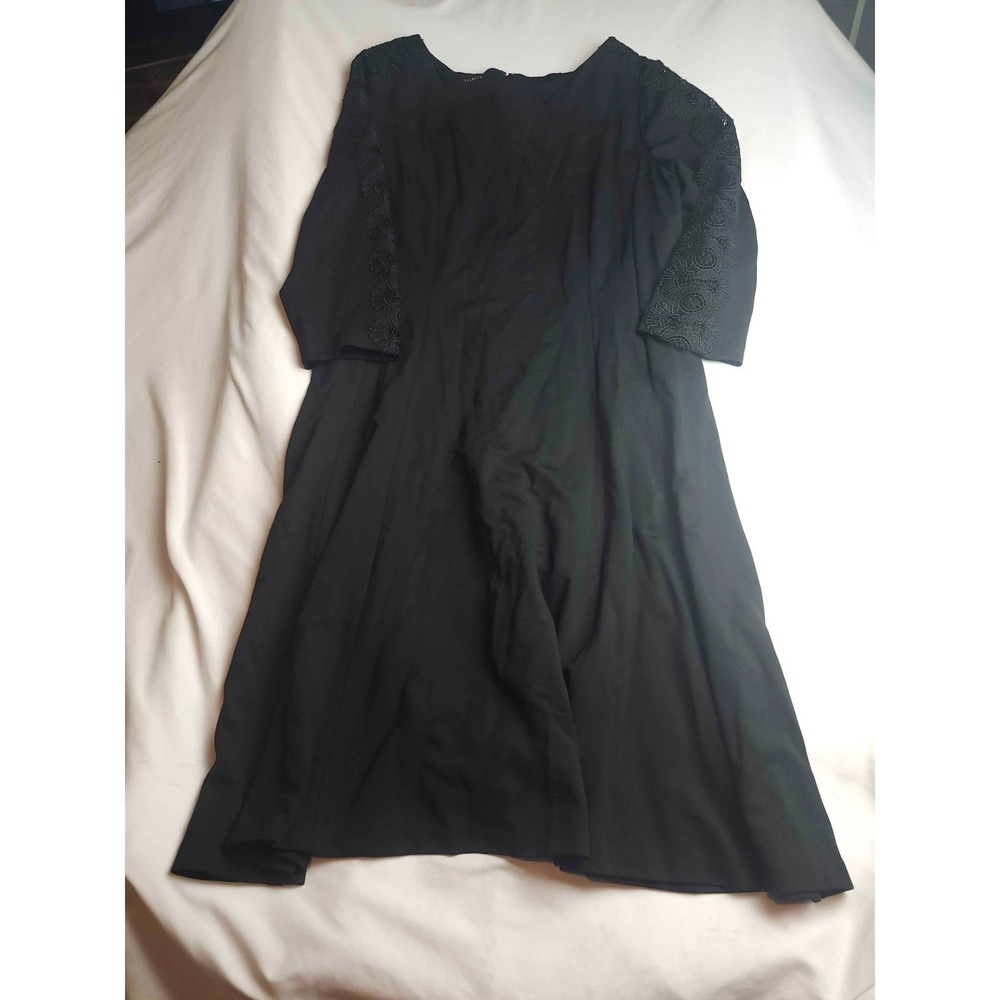 Talbots Maxi Dress Womens Size 16 Black Midi Lace Trim Sleeve Formal Work Career